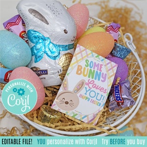 Editable Un conejito te ama Etiquetas imprimibles de Pascua, Amigos de la oficina Vecinos Personal Apreciación familiar Escuela Grupo juvenil Equipo de empleados