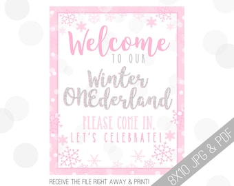 ONEderland Printable Sign | Onederland Welcome Sign | Winter Onederland | Pink and Silver | Winter Welcome Sign | Winter Onederland Party