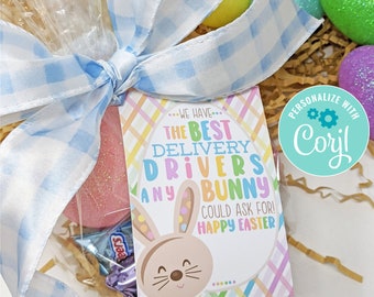 Editable Delivery Driver Appreciation Printable Tags, Happy Easter Bunny Spring Tag Staff Coworker Employee Postal Carrier Office Fleet