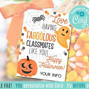 Etiquettes cadeaux imprimables modifiables pour camarades de classe d'Halloween, étiquette de bonbons de classe Joyeux Halloween, amour d'avoir des camarades de classe fabuleux comme vous, école pour enfants