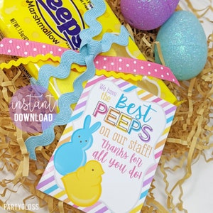 Easter Peeps Printable Tags, Staff Appreciation Gift Tag Spring School Office Employee Admin Faculty Teachers PTA PTO Team Manager Boss