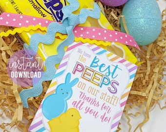 Easter Peeps Printable Tags, Staff Appreciation Gift Tag Spring School Office Employee Admin Faculty Teachers PTA PTO Team Manager Boss