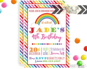 Rainbow Birthday Party Invitation | Digital or Printed | Rainbow  Invitation | Rainbow Party Invitation | Rainbow Invite | Rainbow Theme