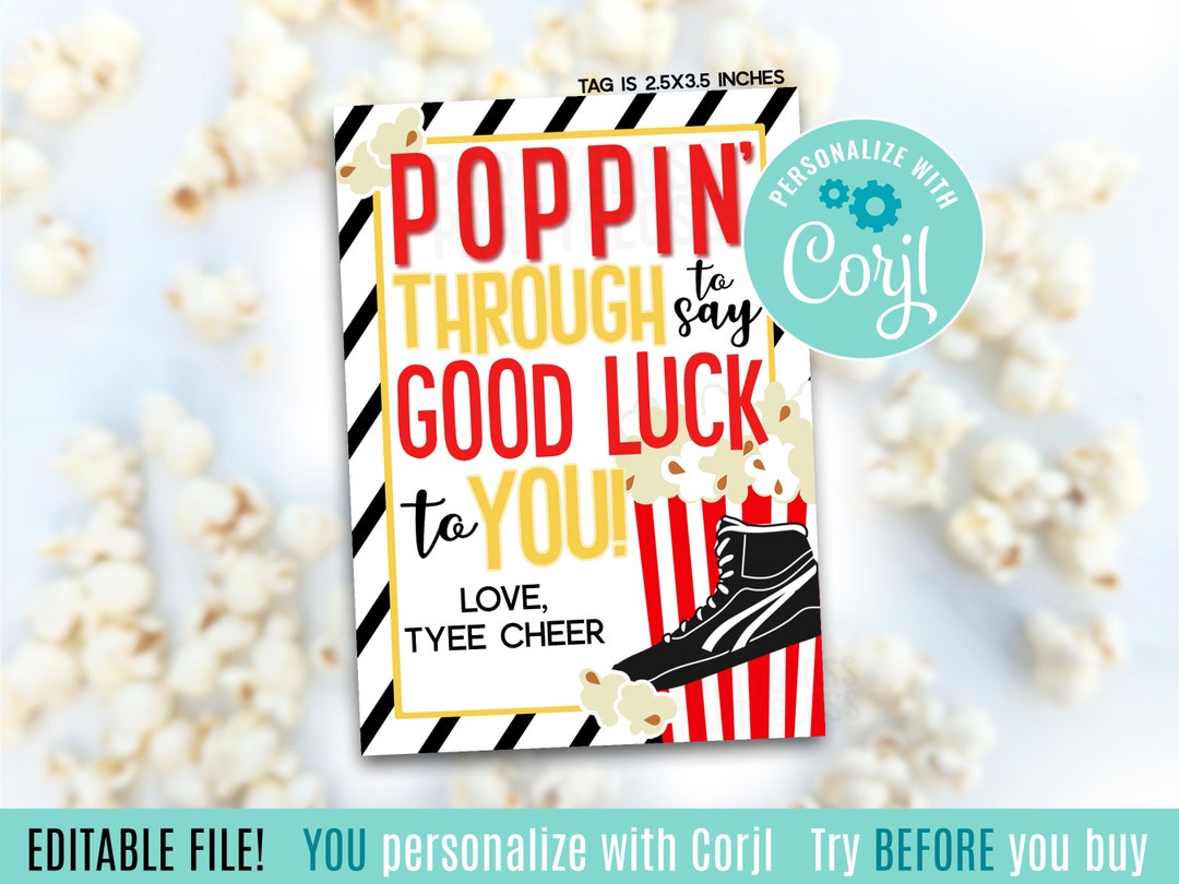 Editable Wrestling Popcorn Good Luck Printable Gift Tags, Popping