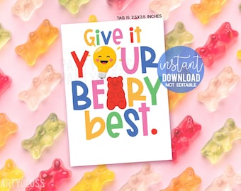 Test Taking Give It Your Beary Best Good Luck Printable Gift Tags, Gummy Bears Candy Tag, Math Chess Science, Mathlete Spelling Bee, Finals