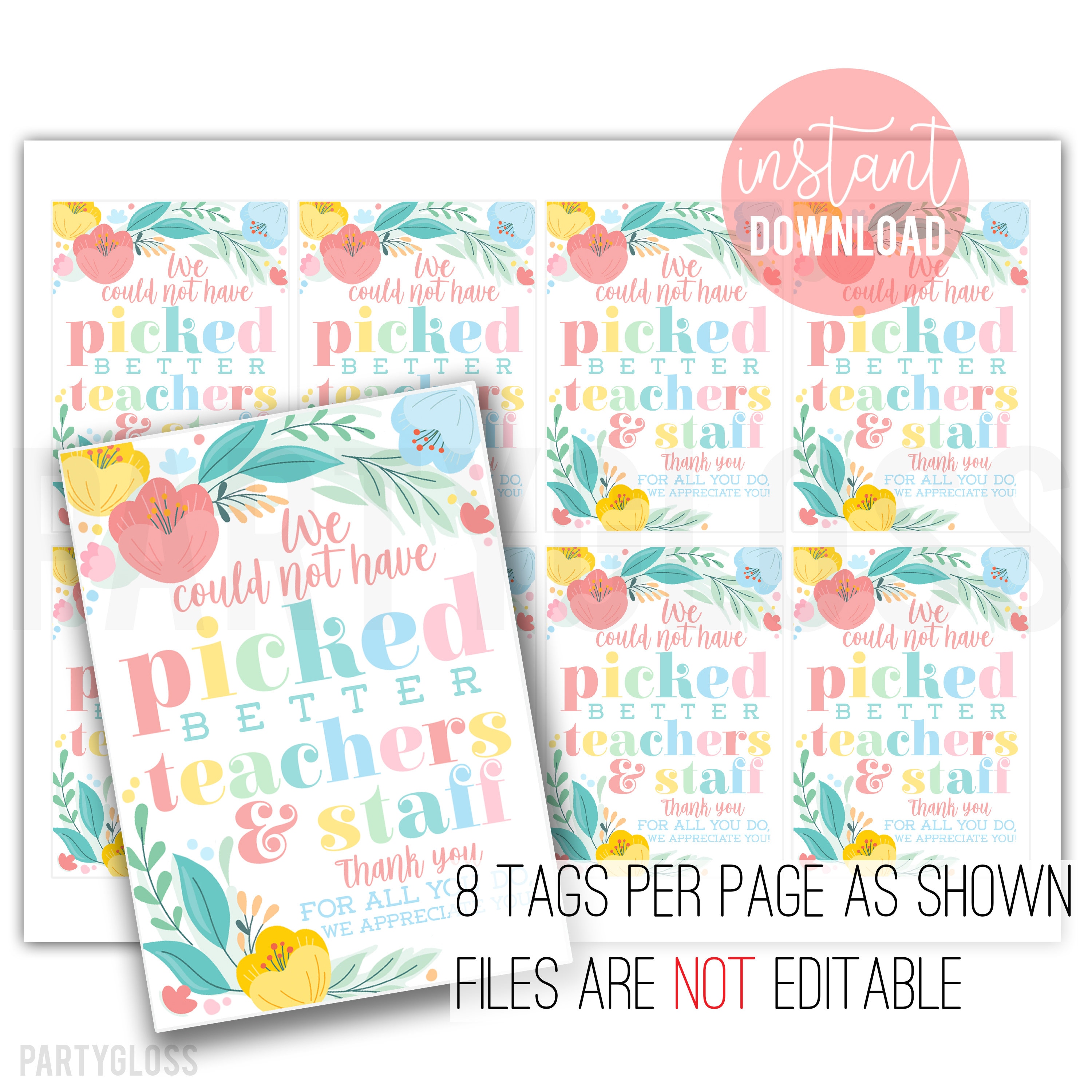 Teacher and Staff Appreciation Printable Tags | Gift for Teachers ...