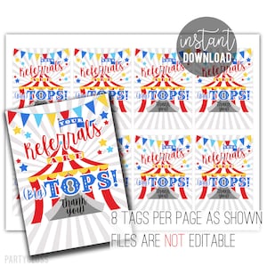 Referral Appreciation Printable Tag | Animal Cracker Referral Tags | Circus Tags | Business Tag | Referral Thank You | Real Estate Marketing