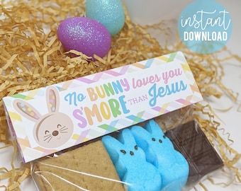 S'mores Peeps Printable Bag Toppers, Happy Easter Bunny Ziploc Label No Bunny Love You More Than Jesus Youth Group Sunday School Bible Study