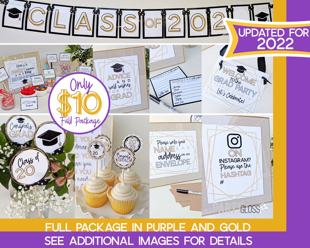 Graduation Printable Package Purple and Gold Grad Party - Etsy