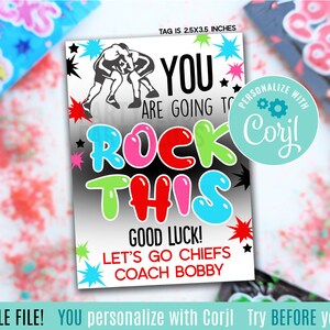 Bearbeitbares Wrestling You Are Going To Rock This Good Luck druckbare Geschenkanhänger, Pop Candy Treffen State Tournament Regionals Meisterschaftsspiel