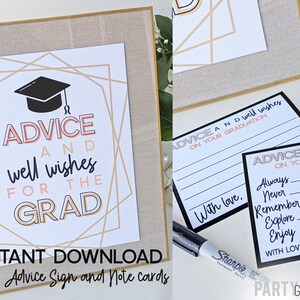 Schulabschluss Advice Karten | Grad Party Hinweis Schild | Jahrgang 2021 | Graduierung Printables | Abschlussempfehlung Wünsche | Blush Pink Gold Schwarz