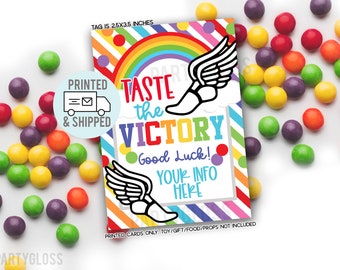 Printed and Shipped Track And Field Taste The Victory Good Luck Gift Tags Rainbow Candy State Playoffs Game Team Tournament Competition Meet