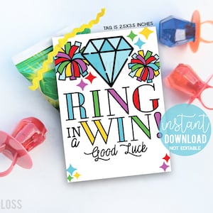 Cheer Ring in een overwinning Afdrukbare cadeaukaartjes, veel geluk Big Game Day Ontmoet Jamboree Cheer Camp Squad Pop Gem Ring Candy Teammate Team Treats