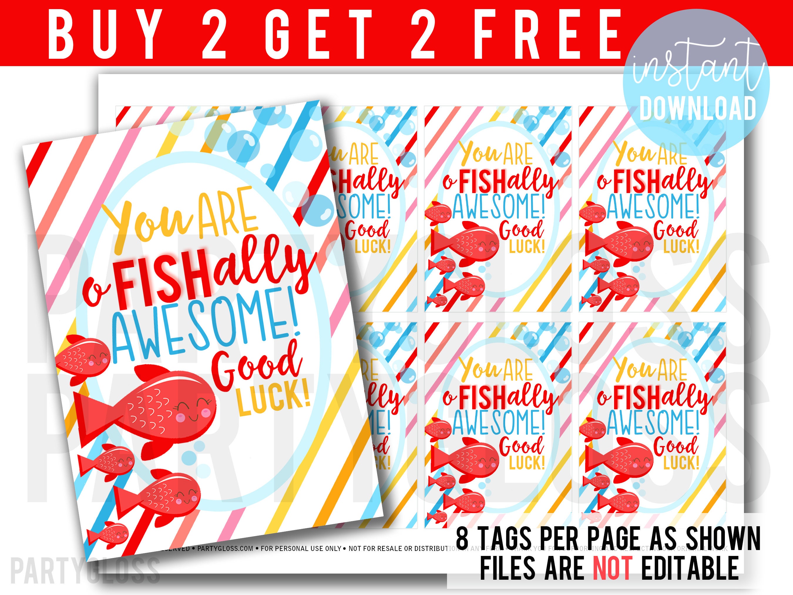 Good Luck Printable Tags Fish Candy Fish Crackers Team Tag - Etsy