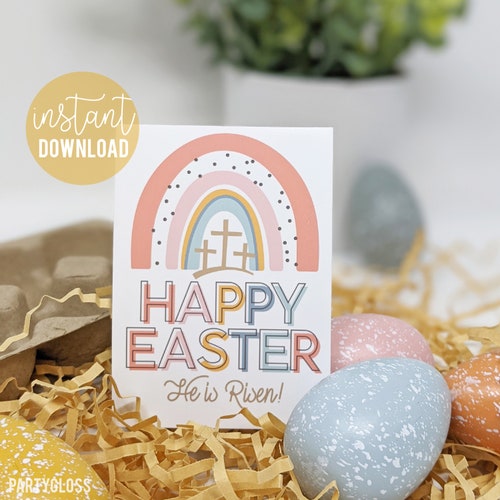Easter Printable Tags He is Risen Tag Boho Rainbow Easter - Etsy