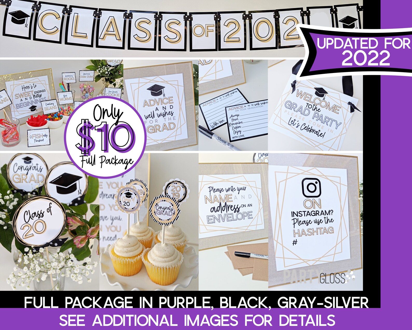 Graduation Printable Package Purple Silver Black Grad Party - Etsy