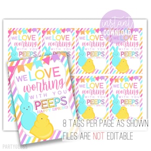 Easter We Love Working With You Peeps Printable Tags, Team Member Happy Spring Tag Staff Appreciation Coworker Employee Office Faculty Admin
