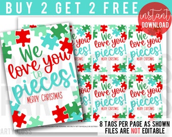 Love You To Pieces Printable Tag | Puzzle Christmas Tag | Puzzle Christmas Gift Tag | Teacher Gift | Puzzle Tag | Christmas Puzzle Printable