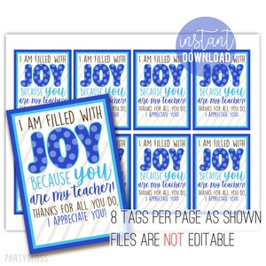 Teacher Appreciation Printable Tag | Printable Joy Teacher Tags | Joy Teacher Gift | Easy Teacher Appreciation | Candy Teacher