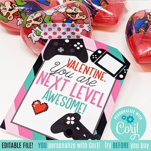 Editable Video Game Valentine's Day Printable Tags Girl Gamer Valentine You Are Next Level Class Friend Neighbor Teammate Classmate Student