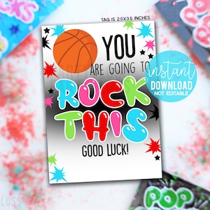 Basketball You Are Go To Rock This Good Luck Étiquettes cadeaux imprimables, Pop Candy Rocks Popping State Playoffs Game Day Team Treat Teammate Tag