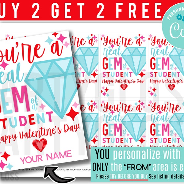 Editable Gem Valentine's Day Printable Ring Tags Pop Gemstone Gem Of A Student Gift To Class Pupils School Students Gift From Teacher