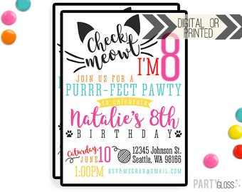 Cat Invitation | Digital or Printed | Kitty Cat Invitation | Kitty Invitation | Cat Birthday Invite | Check Meowt Invitation | Cat Theme