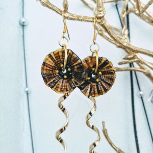 Art Deco Glass Flower Earrings, Unique Lampwork Earrings, Eye Catching Etched Glass, Chocolate Brown Glass Flower Earrings