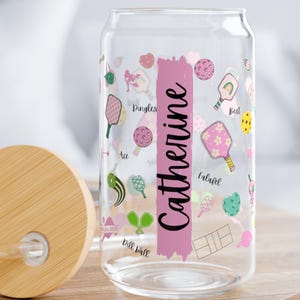 Personalisiertes Pickleball Glasstrohhalmbecher benutzerdefiniertes Namensgeschenk für Pickleballspieler, Pickleballgeschenk-Dink