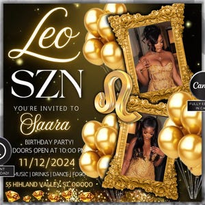 Leo Birthday Party Flyer, Birthday Szn Flyer, Leo Invitation Flyer, Leo Birthday Event, Social Media Flyer, Premade Flyer Template