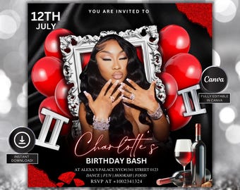 Red Gemini Szn Birthday Flyer, Gemini Bash Flyer,Birthday flyer,Birthday Girl,Party Flyer,Celebration Flyer,Birthday Event, Birthday Invite