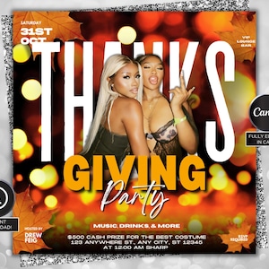 Flyer para festa de Ação de Graças, Flyer para convite de clube de Ação de Graças, Flyer editável para convite de outono, Flyer para Friendsgiving, Modelo Canva faça você mesmo