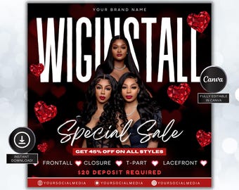 Valentines's Day Wig Install Flyer, Wig Specials, Wig Flyer, Hair install Flyer, Hair Flyer, Social Media Flyer