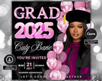 Volante de graduación, volante de fiesta de graduación, invitación de graduación, decisión universitaria, volante de la clase de 2025, anuncio de graduación, Canva editable