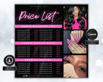 Price List, Price List Flyer, Price List Template, Hair Price List, Wig Bundle Price List, Nail Price List, Braid Price List, Service Menu