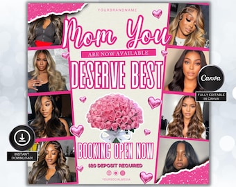 Mothers Day Booking Flyer, May Booking Flyer, May Books open, Hair Braids Nails Lashes MUA Wig, Book Now Flyer, May Appointment Flyer