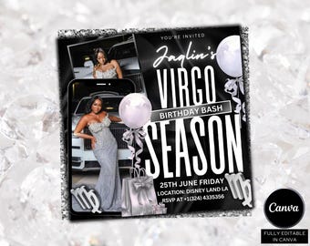 Virgo Birthday Party Flyer, Virgo Szn Flyer, Virgo Invitation Flyer, Virgo Birthday Event, Social Media Flyer, Premade Flyer Template