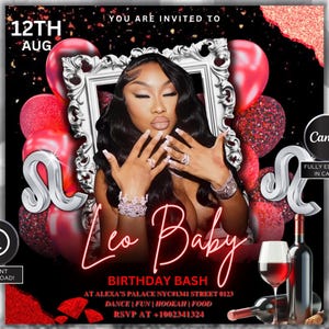 Red Leo Birthday Flyer, Leo Bash Flyer, Birthday flyer, Birthday Girl, Party Flyer,Celebration Flyer, Birthday Event,Red Birthday