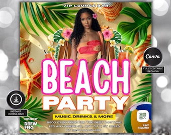 Summer Party Flyer, Pool Party Flyer, Summer Break Party Flyer, Summer Event Flyer, Beach Flyer, DIY Flyer Template Design, Canva Editable