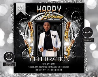 Birthday Flyer for men, Birthday Invitation, Birthday Party Invitation, Party Invite Flyer, Bday Flyer, DIY Flyer, Canva Template