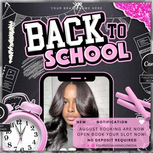 Back To School Booking Flyer, August Booking flyer, Back to school hair flyer, DIY canva template, Back 2 School , Braid Special Flyer