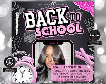 Back To School Booking Flyer, August Booking flyer, Back to school hair flyer, DIY canva template, Back 2 School , Braid Special Flyer