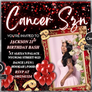 Red Cancer Birthday Flyer, Cancer Bash Flyer, Birthday flyer, Birthday Girl, Party Flyer,Celebration Flyer, Birthday Event, Red Birthday