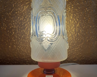 Vintage 1970s Table Lamp Orange Base Frosted Glass Shade Space Age Mid Century Modern Bedside Lamp