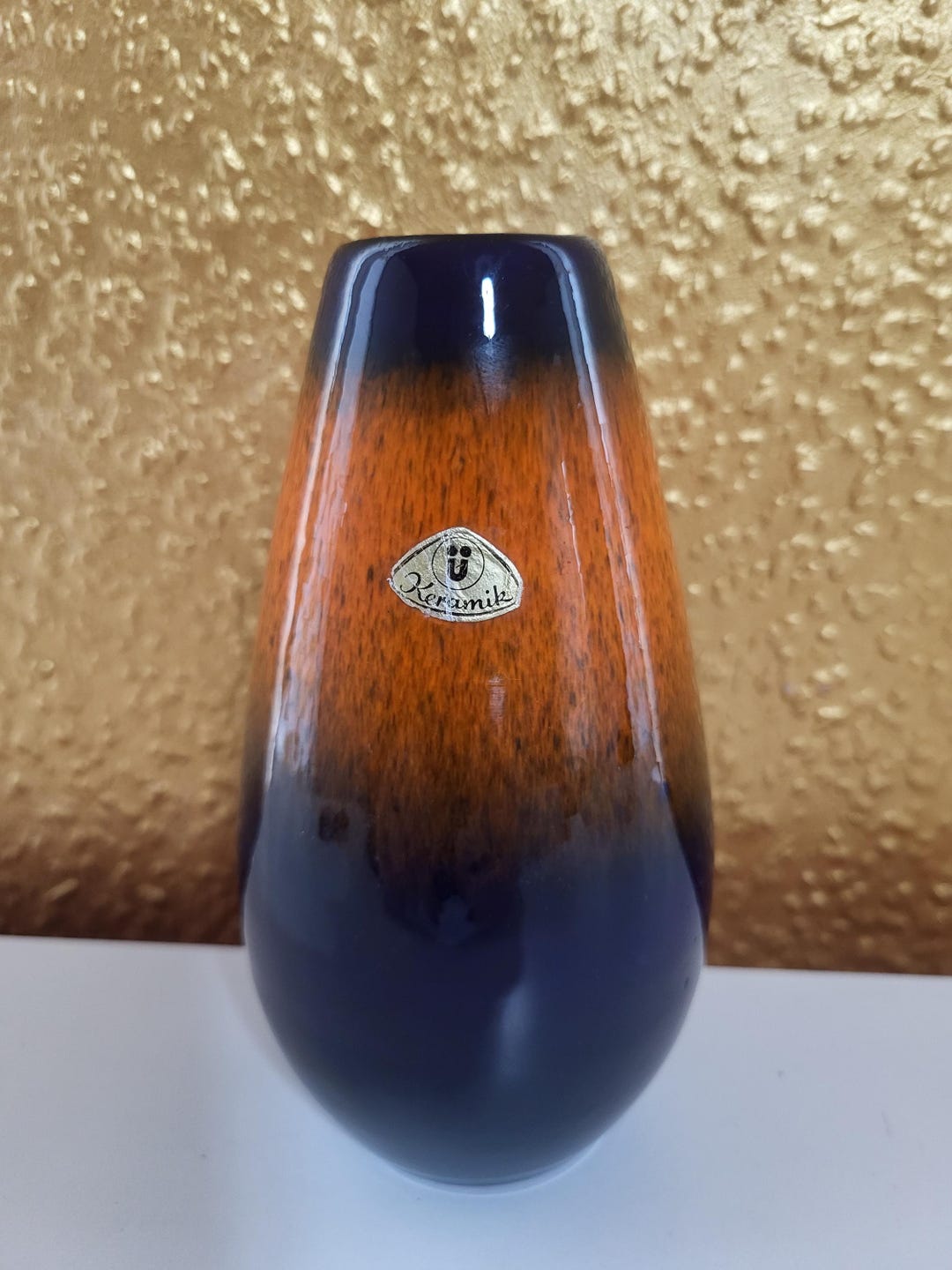 Vintage 1960s West German Studio Pottery Vase – Blue Brown Drip Glaze ...