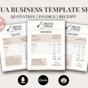 May include: A business template set for makeup artists, featuring quote, invoice, and receipt templates. The templates have a neutral color scheme with the text "MUA BUSINESS TEMPLATE SET" at the top. The "Best Deal" stamp is visible.