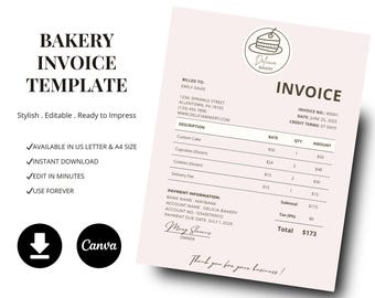 Editable Bakery Invoice Template | Canva Receipt (PDF)