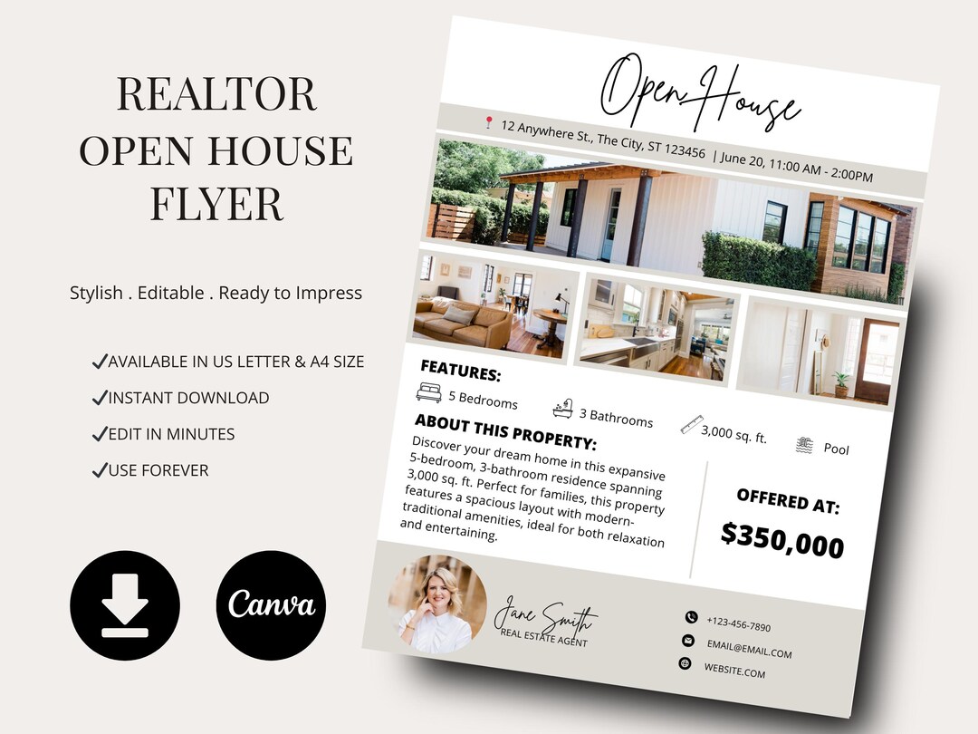 Real Estate Open House Flyer Template: Editable Canva Design - Etsy