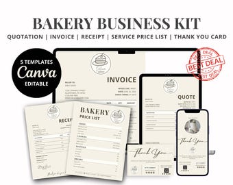 Rustic Bakery Business Kit Template: Invoice, Quote, Price List (Canva Editable)