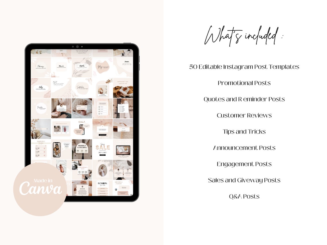 50 Instagram Post Templates in Pink Pastel | Editable Canva Template ...